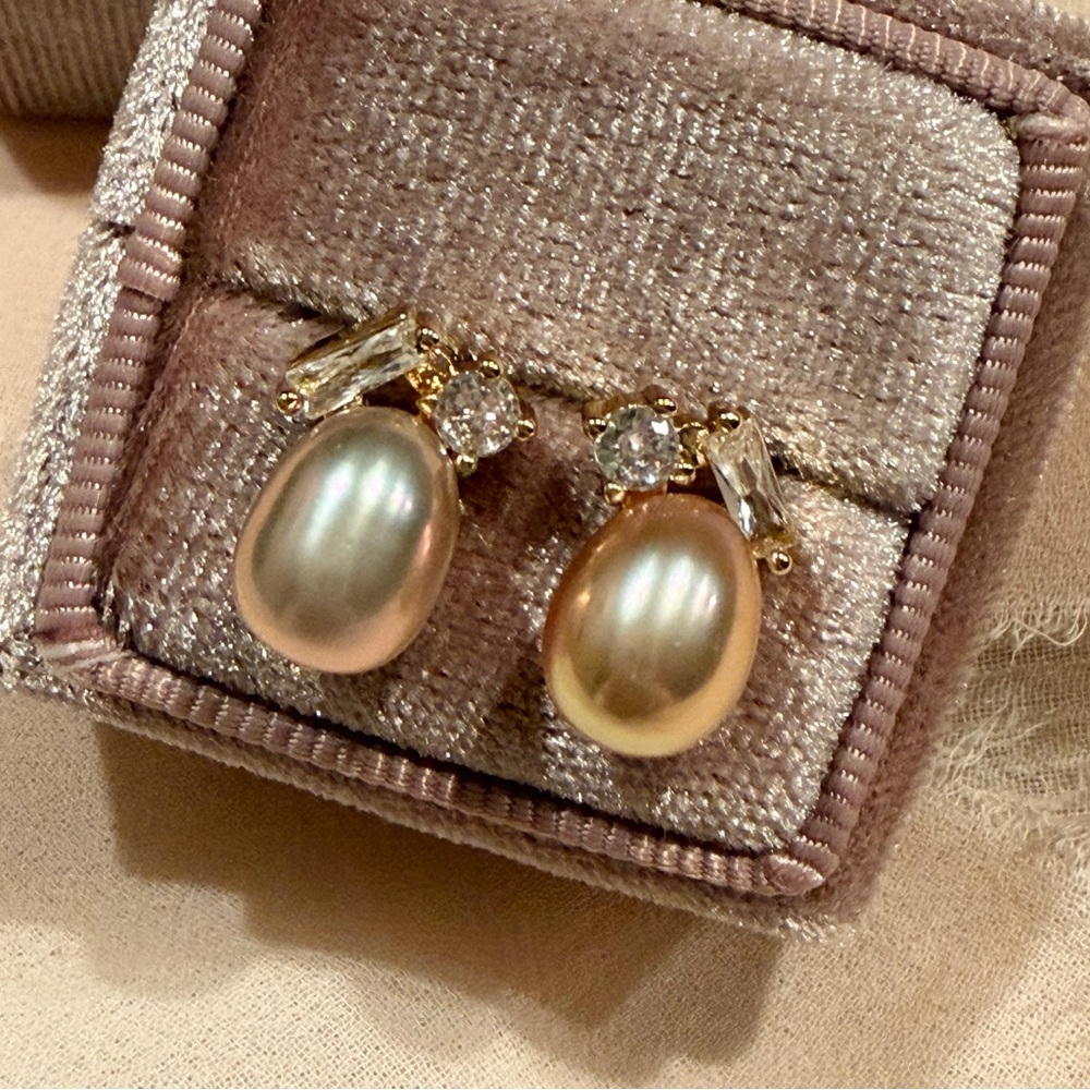 Handmade Natural Freshwater Pearl Gold Drop Earrings‎